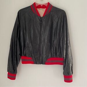 Zara Women’s Zipper Front Crinkled Latex Material Bomber Jacket size L